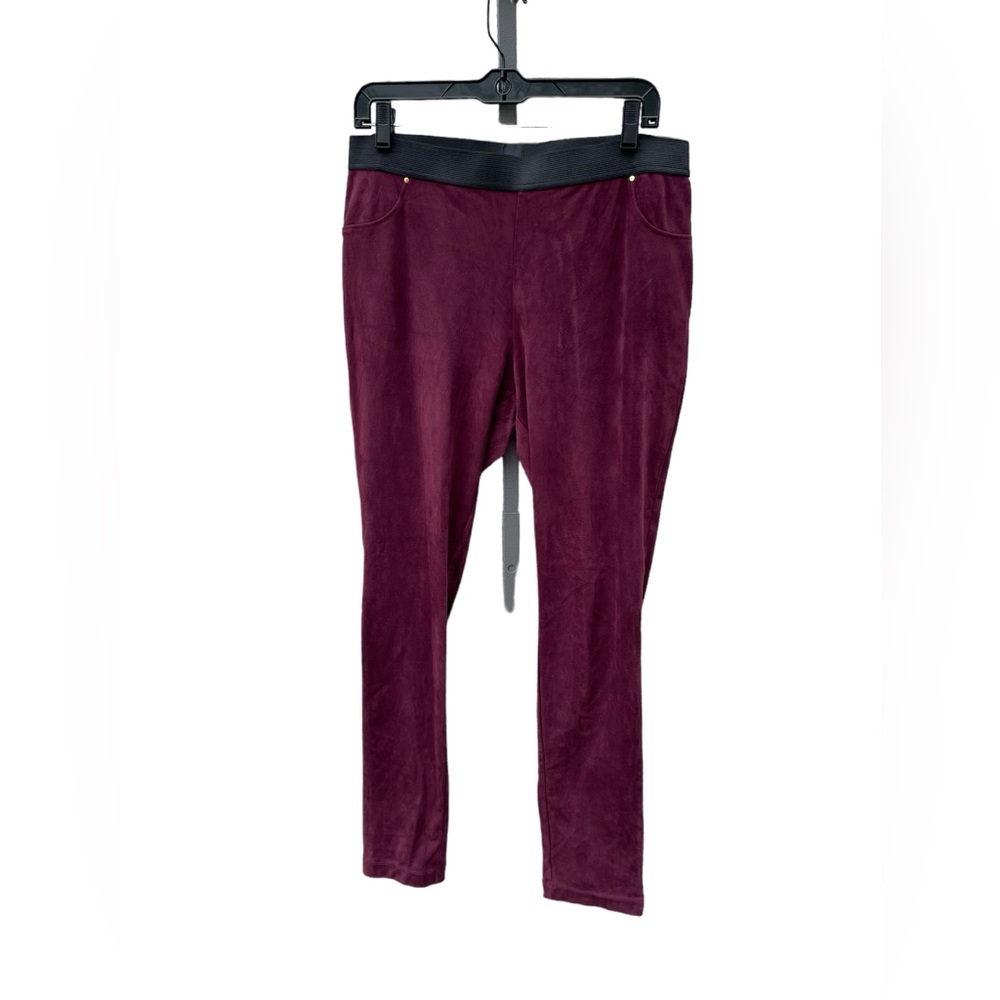 Calvin Klein Womens Wine Burgundy Fauxâ Suede Elastic Waist Leggings M6IKZ59 L